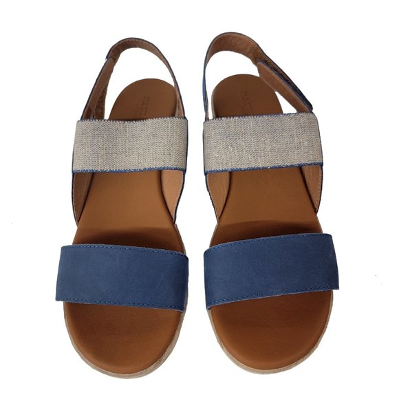 Paula Urban Nabuk Sandal Tan & Marino Blue Size 7.5 4-8443 NIB - Picture 3 of 4